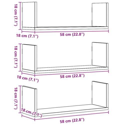 Zidne police 3 kom boja betona 58x18x18cm od konstruiranog drva - Beton siva 58 x 18 x 18 cm 1 Cijena