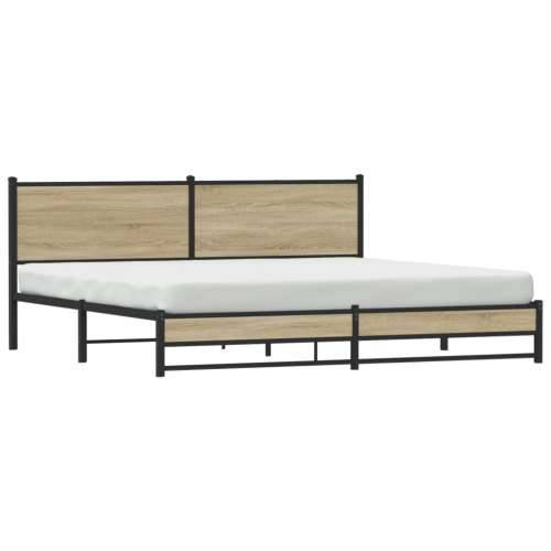 Metalni okvir kreveta bez madraca boja hrasta sonome 200x200 cm - sonoma hrast 200 x 200 cm s uzglavljem i dvostrukim niskim pod Cijena