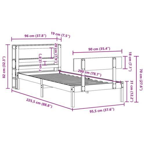 Okvir kreveta bez madraca 90 x 200 cm od masivne borovine - Prirodna 90 x 200 cm Cijena