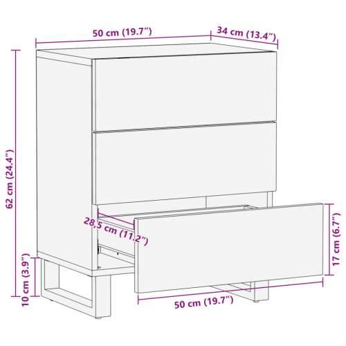 Noćni ormarić 50x34x62 cm od masivnog grubog drva manga Prirodna 1 Grubo masivno drvo manga Cijena