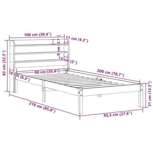 Okvir kreveta bez madraca 90 x 200 cm od masivne borovine - Prirodna 90 x 200 cm Cijena