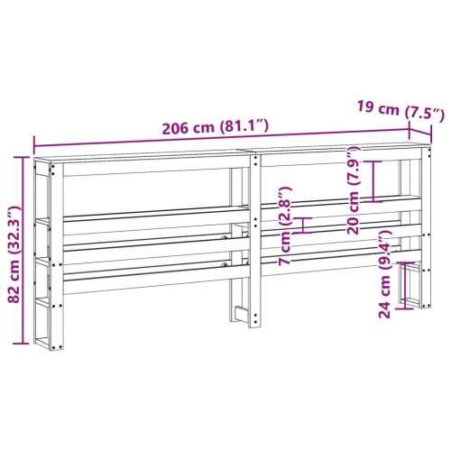 Uzglavlje s policama 200 cm od masive borovine - Prirodna 206 x 19 x 82 cm 1 Cijena