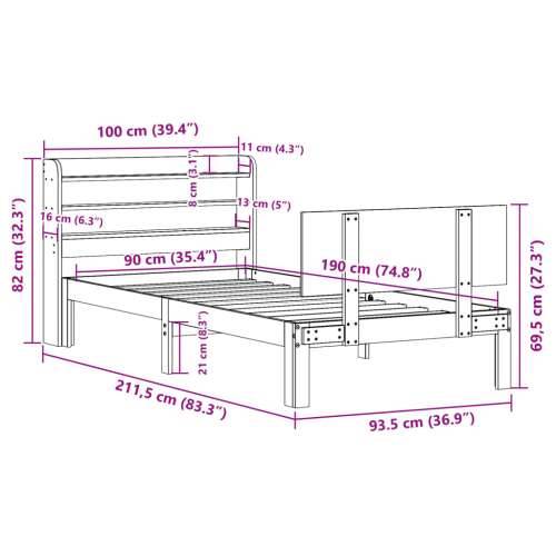 Okvir kreveta s uzglavljem 90 x 190 cm od borovine - Prirodna 90 x 190 cm Cijena