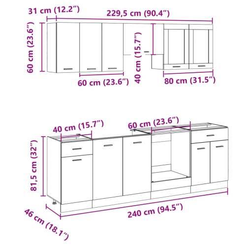 8-dijelni set kuhinjskih ormarić “Lyon”a boja hrasta Cijena