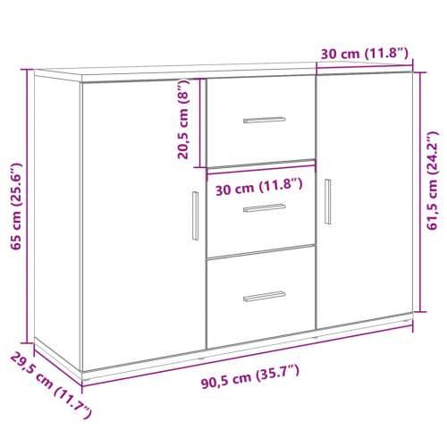 Komoda boja smeđeg hrasta 90,5 x 29,5 x 65 cm konstruirano drvo Cijena