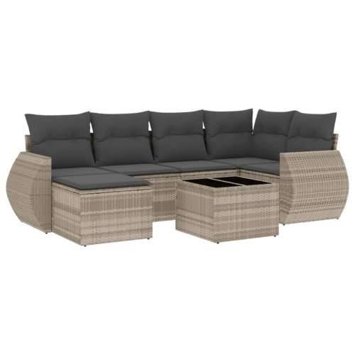 Vrtna garnitura - 7-dijelni set vrtnih sofa svjetlosivi od poliratana - Svjetlosiva Sa stolom 1 Cijena