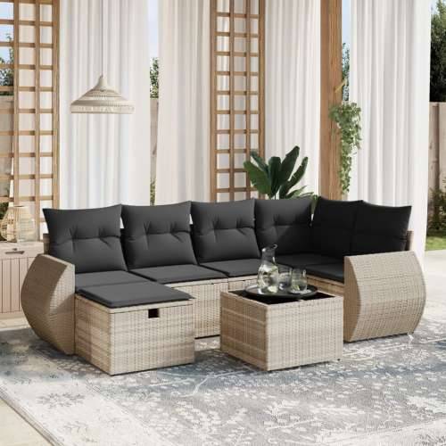Vrtna garnitura - 7-dijelni set vrtnih sofa svjetlosivi od poliratana - Svjetlosiva bez spremišta 6 Cijena