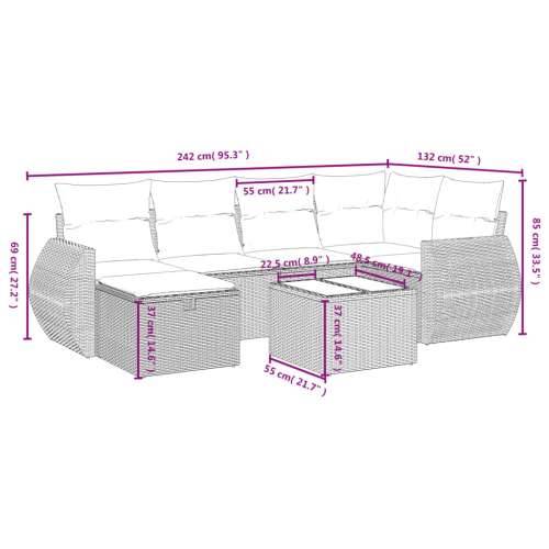 Vrtna garnitura - 7-dijelni set vrtnih sofa svjetlosivi od poliratana - Svjetlosiva bez spremišta 6 Cijena