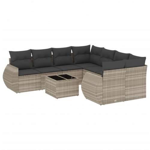 Vrtna garnitura - 9-dijelni set vrtnih sofa od poliratana s jastucima svjetlosivi - Svjetlosiva 1 Cijena