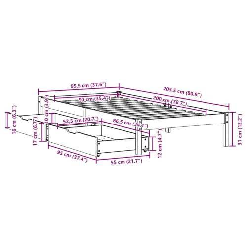 Okvir kreveta bez madraca 90 x 200 cm od masivne borovine - Prirodna 90 x 200 cm Cijena