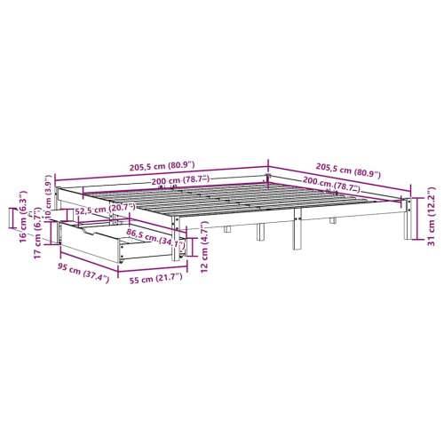 Okvir kreveta bez madraca voštano smeđi 200x200 cm od borovine - Voštano smeđa 200 x 200 cm Cijena