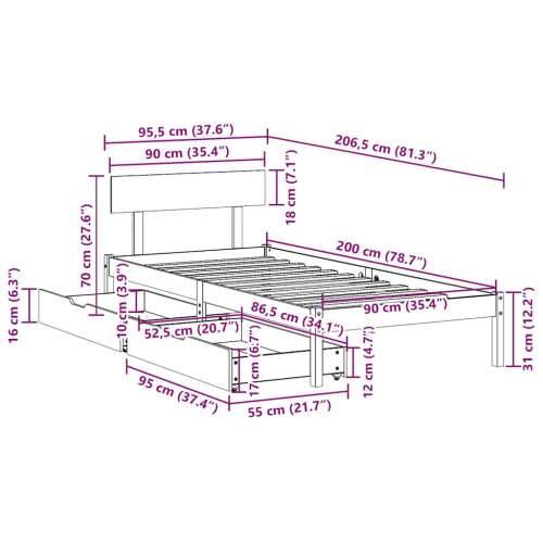 Okvir kreveta bez madraca bijeli 90 x 200 cm masivna borovina - Bijela 90 x 200 cm Cijena