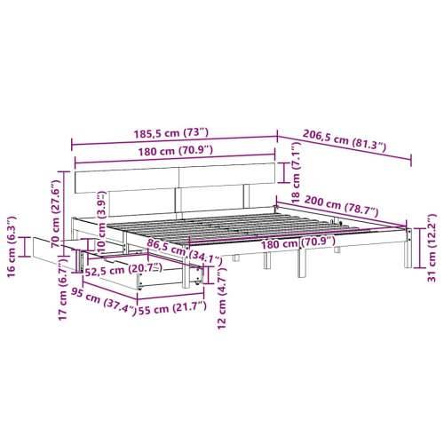 Okvir kreveta bez madraca bijeli 180x200 cm od masivne borovine - Bijela 180 x 200 cm Cijena