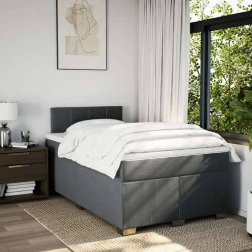 Krevet box spring s madracem tamnosivi 120 x 190 cm tkanina - Tamno siva 120 x 190 cm Blok s kvadratima Cijena