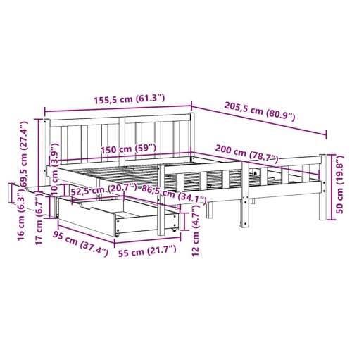 Okvir kreveta bez madraca bijeli 150x200 cm od masivne borovine - Bijela 150 x 200 cm Cijena