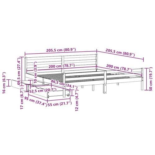 Okvir kreveta bez madraca bijeli 200x200 cm od masivne borovine - Bijela 200 x 200 cm Cijena