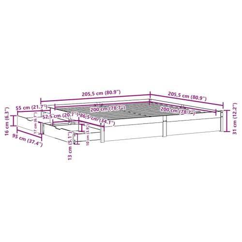Okvir kreveta bez madraca bijeli 200x200 cm od masivne borovine - Bijela 200 x 200 cm Cijena