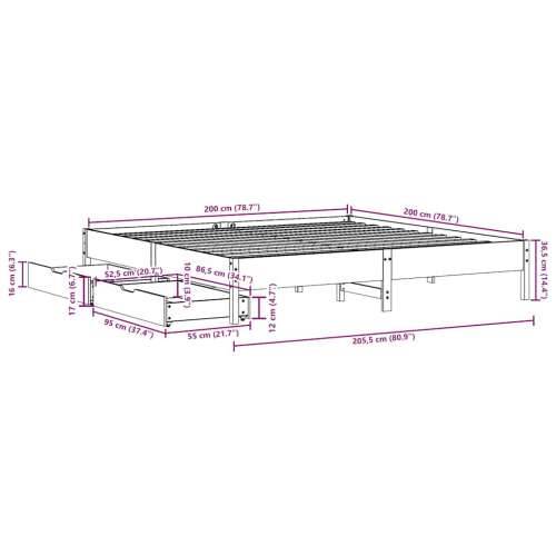 Okvir kreveta bez madraca bijeli 200x200 cm od masivne borovine - Bijela 200 x 200 cm Cijena