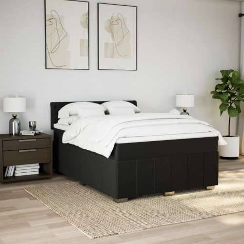 Krevet s oprugama i madracem crni 140 x 190 cm od tkanine - Crna 140 x 190 cm Dizajn s gumbima Cijena