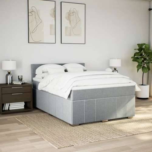 Krevet box spring s madracem svjetlosivi 140x200 cm od tkanine - Svjetlosiva 140 x 200 cm Blok s kvadratima Cijena