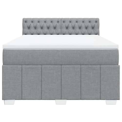 Krevet box spring s madracem svjetlosivi 140x200 cm od tkanine - Svjetlosiva 140 x 200 cm Dizajn s gumbima Cijena