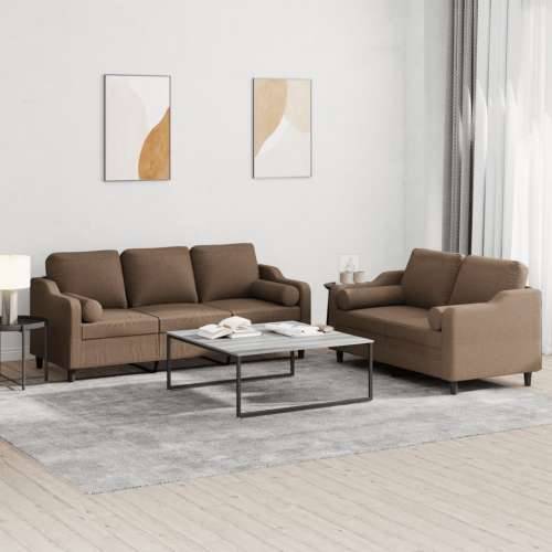 2-dijelni set sofa s jastucima smeđi od tkanine - Smeđa s jastučićima Cijena