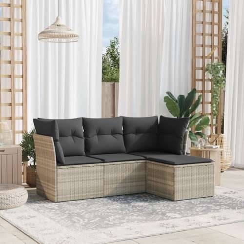 Vrtna garnitura - 4-dijelni set vrtnih sofa s jastucima svijetlosivi poliratan - Svjetlosiva Bez stola 1 Cijena