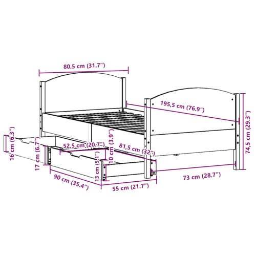Okvir kreveta bez madraca bijeli 75 x 190 cm masivna borovina - Bijela 75 x 190 cm Cijena