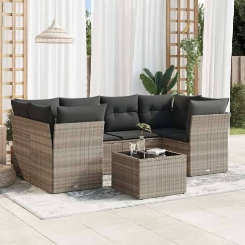 Vrtna garnitura - 7-dijelni set vrtnih sofa svjetlosivi od poliratana - Svjetlosiva 2x middle + table + 4x corner 1 Cijena