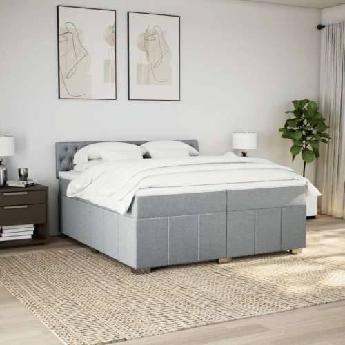 Krevet s oprugama i madracem svjetlosivi 200 x 200cm od tkanine - Svjetlosiva 200 x 200 cm Dizajn s gumbima Cijena