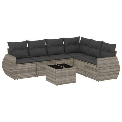 Vrtna garnitura - 7-dijelni set vrtnih sofa svjetlosivi od poliratana - Svjetlosiva Sa stolom 1 Cijena