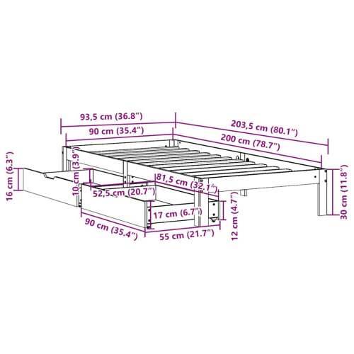 Okvir kreveta s ladicama bez madraca 90 x 200 cm - Prirodna 90 x 200 cm Cijena
