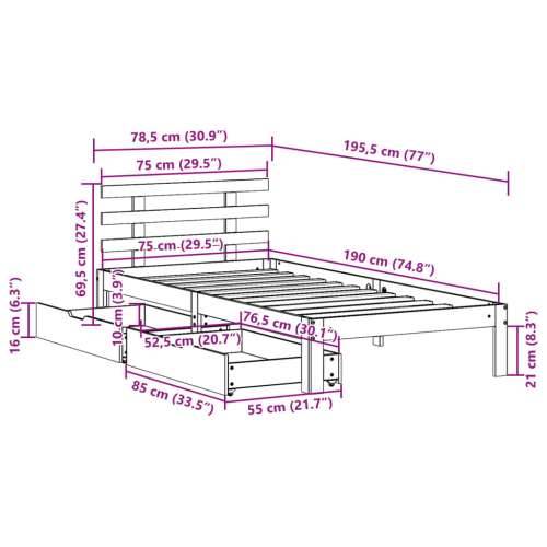 Okvir kreveta s ladicama bez madraca 75x190 cm - Prirodna 75 x 190 cm Cijena