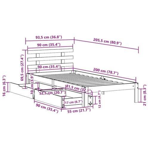 Okvir kreveta s ladicama bez madraca vosak smeđi 90x200 cm - Voštano smeđa 90 x 200 cm Cijena
