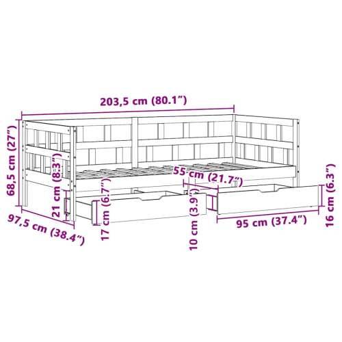 Dnevni krevet s ladicama bez madraca 90x200 cm masivno drvo Bijela 90 x 200 cm Cijena