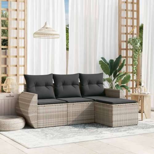 Vrtna garnitura - 4-dijelni set vrtnih sofa s jastucima svijetlosivi poliratan - Svjetlosiva Bez stola 1 Cijena