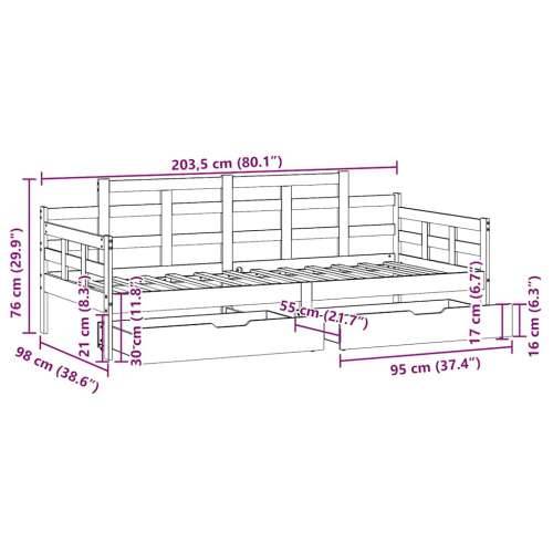 Dnevni krevet s ladicama bez madraca 90x200 cm masivno drvo - Prirodna 90 x 200 cm Cijena