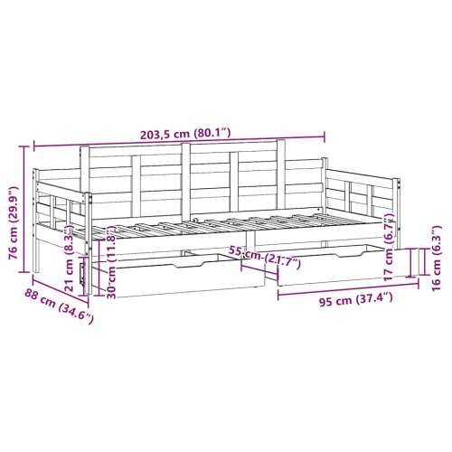 Dnevni krevet s ladicama bez madraca 80x200 cm masivno drvo - Prirodna 80 x 200 cm Cijena