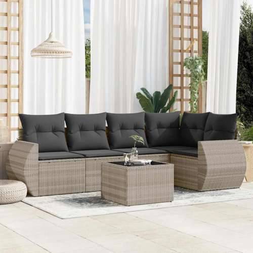 Vrtna garnitura - 6-dijelni set vrtnih sofa od poliratana s jastucima svjetlosivi - Svjetlosiva Bez stola 1 Cijena