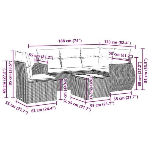 Vrtna garnitura - 6-dijelni set vrtnih sofa od poliratana s jastucima svjetlosivi - Svjetlosiva Bez stola 1 Cijena