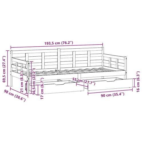 Dnevni krevet s ladicama bez madraca 80x200 cm masivno drvo - Bijela 90 x 190 cm Cijena
