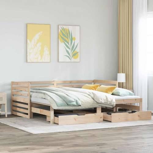 Dnevni krevet s ladicama bez madraca 90x200 cm masivno drvo - Prirodna 90 x 200 cm Cijena