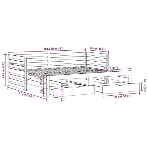 Dnevni krevet s ladicama bez madraca 90x200 cm masivno drvo - Prirodna 90 x 200 cm Cijena