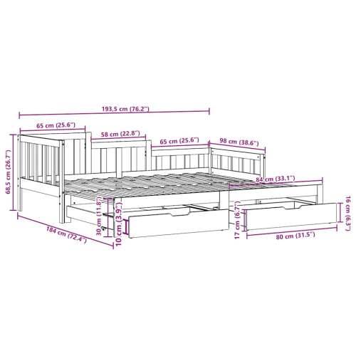 Dnevni krevet na razvlačenje s ladicama bez madraca 90 x 190 cm - Bijela 90 x 190 cm Cijena