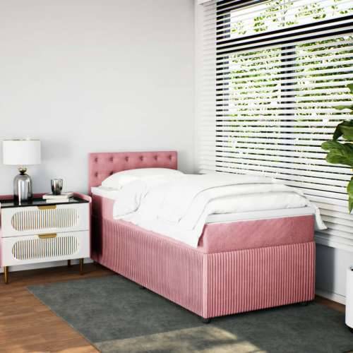 Box spring krevet s madracem ružičasti 90x190 cm baršunasti - Ružičasta 90 x 190 cm gumbi Cijena