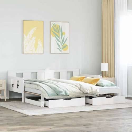 Dnevni krevet na razvlačenje s ladicama bez madraca 90 x 190 cm - Bijela 90 x 190 cm Cijena