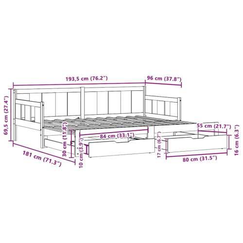 Dnevni krevet na razvlačenje s ladicama bez madraca 90 x 190 cm - Bijela 90 x 190 cm Cijena