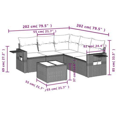 Vrtna garnitura - 6-dijelni set vrtnih sofa od poliratana s jastucima svjetlosivi - Svjetlosiva Sa stolom 1 Cijena