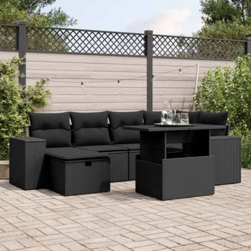 Vrtna garnitura - 7-dijelni set vrtnih sofa od poliratana s jastucima crni - Crna bez spremišta 1 Cijena