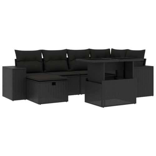 Vrtna garnitura - 7-dijelni set vrtnih sofa od poliratana s jastucima crni - Crna bez spremišta 1 Cijena